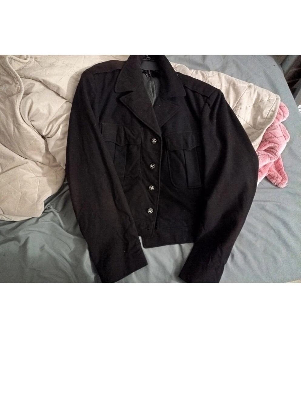 Eisenhower Jacket 1940s Vintage Black Distress Gothic Inspired Cropped Siz Large